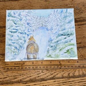 Original watercolour winter scene, small canvas